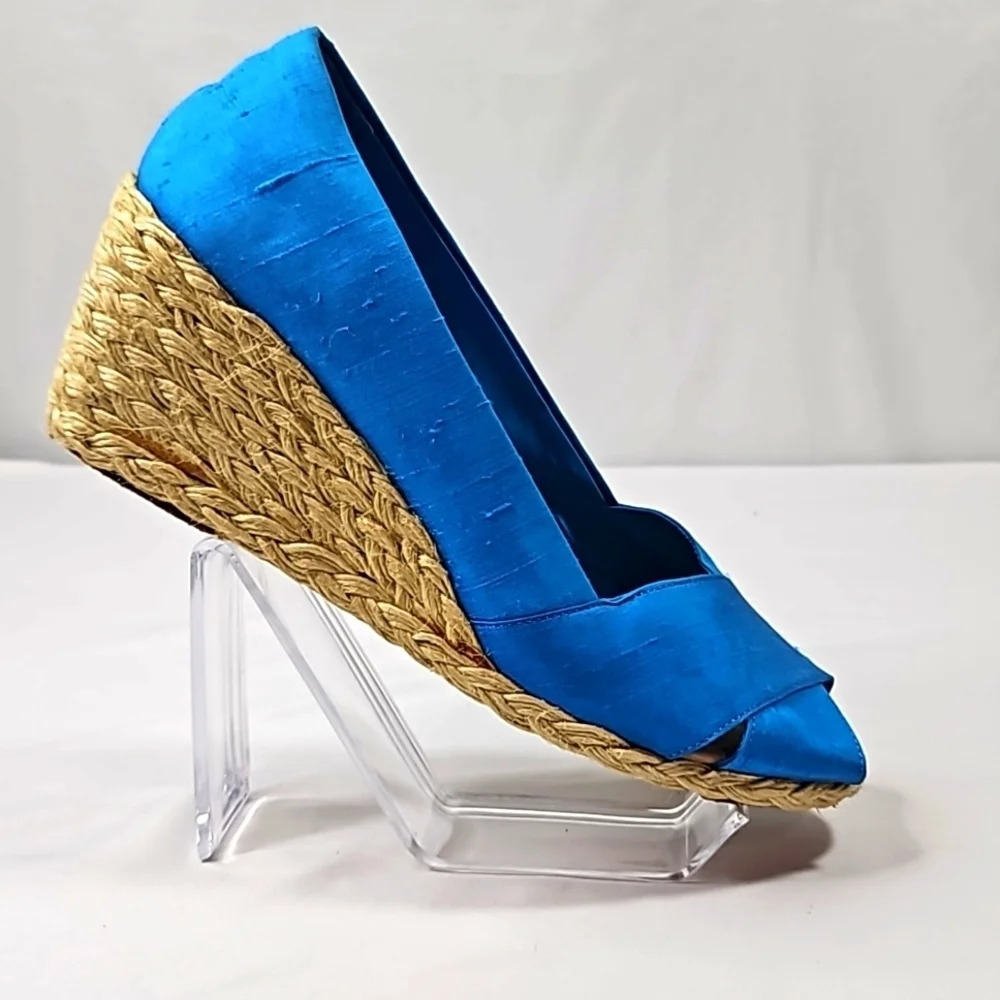 Ralph Lauren Cecila Blue Wedge Sandals Size 9B